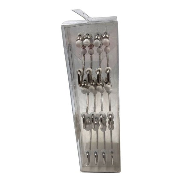 By Appointment Set of 12 Easy Glide Rolling Shower Hooks Silver & White Beads - Picture 6 of 7